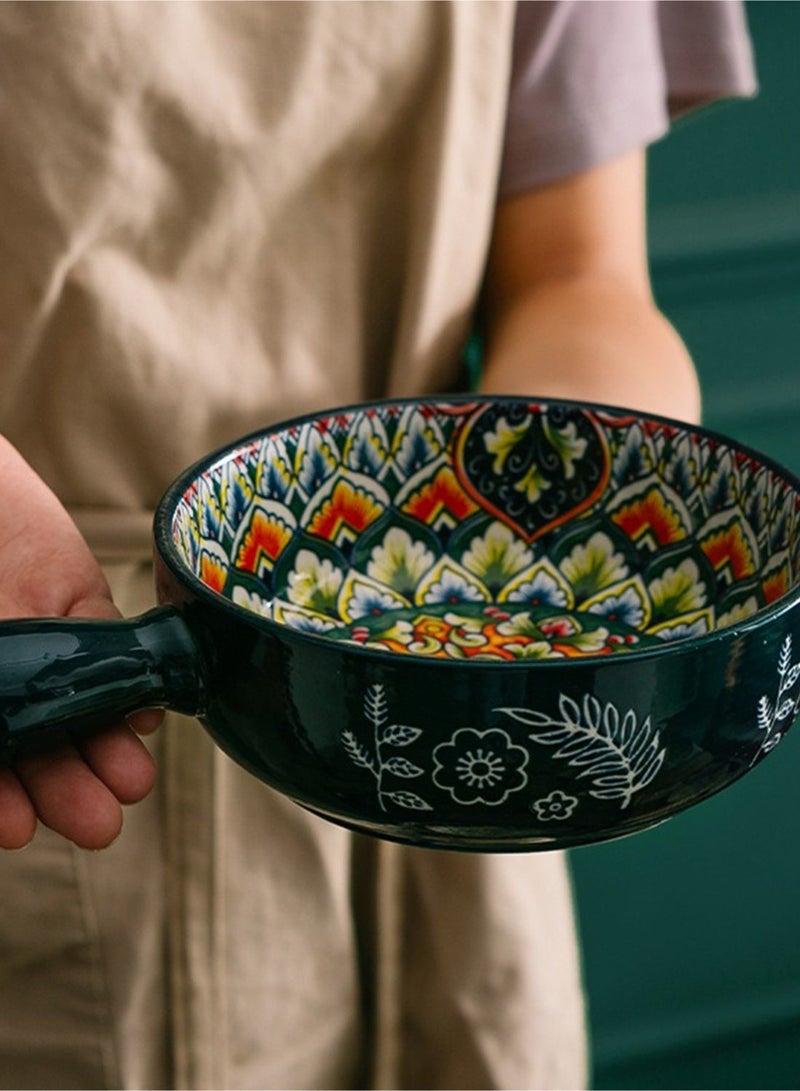 طقم عشاء من ١٢ قطعة، طقم هدايا، أدوات مائدة سيراميك كلاسيكية أنيقة بمقبض، آمنة للاستخدام في غسالة الصحون والميكروويف، أزرق/أخضر - Image 5